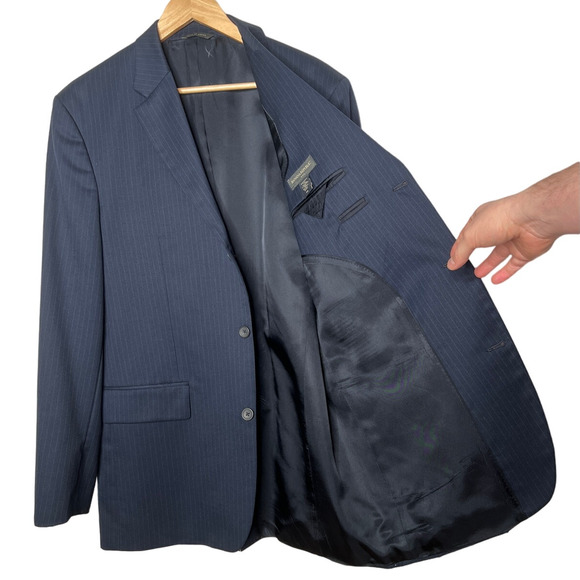 Banana Republic 44L Italian Wool Pinstripe 3 Button Suit Jacket Navy Blue Blazer - Picture 3 of 7